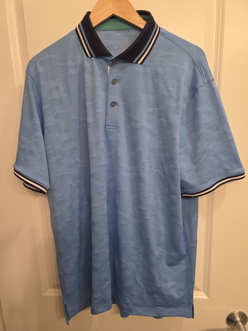 VYBWEAR Men’s Golf Polo Shirt XL - Sky Blue Jacquard Camo Pattern